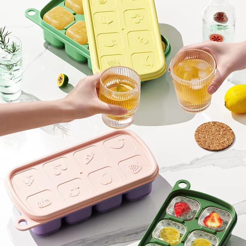 Khuôn Làm Đá Silicon - 8 Lưới DIY Máy Làm Đá Có Nắp - Khuôn Nướng Bánh Vuông - Đồ Dùng Tiệc Thanh Bếp - Khay Đá Có Thể Tái Sử Dụng Cho Kem, Thạch, Sô Cô La, Bánh Ngọt