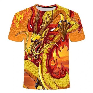 Mùa Hè Nam Thời Trang Rồng Thoáng Mát Đồ Họa Áo Xu Hướng Thường Ngày Đẹp Trai Đường Phố In Hình Cổ Tròn Tay Ngắn