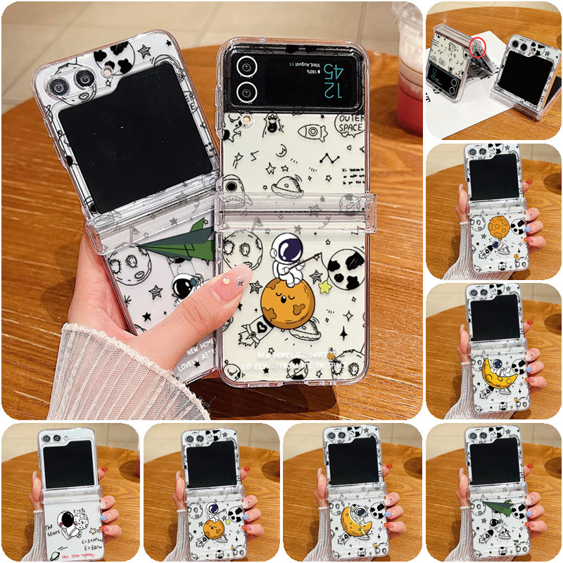 Ốp Điện Thoại Gấp Siêu Mỏng Trong Suốt Chống Sốc Cho Samsung Galaxy Z Flip 5 Flip 4 Flip 3 Ốp Lưng Hoa Trong Suốt Full Bản Lề Ốp Lưng Cứng