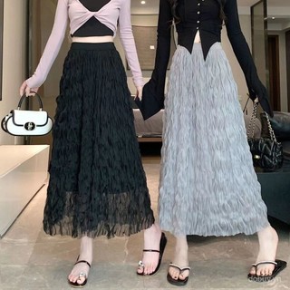 Váy dài xếp ly dáng A, cạp cao thon gọn, lưới gạc thời trang nữ mùa xuân hè