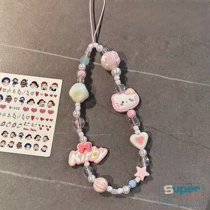 Dễ Thương Hello Kitty Hoạt Hình Gấu Sáng Tạo Thời Trang Hoa Ngọc Trai Vòng Tay Đính Hạt DIY Búp Bê Dây Xích Điện Thoại Spongebob Patrick Ngôi Sao Treo Vòng Miếng Dán Mặt Dây Chuyền Vòng Tay