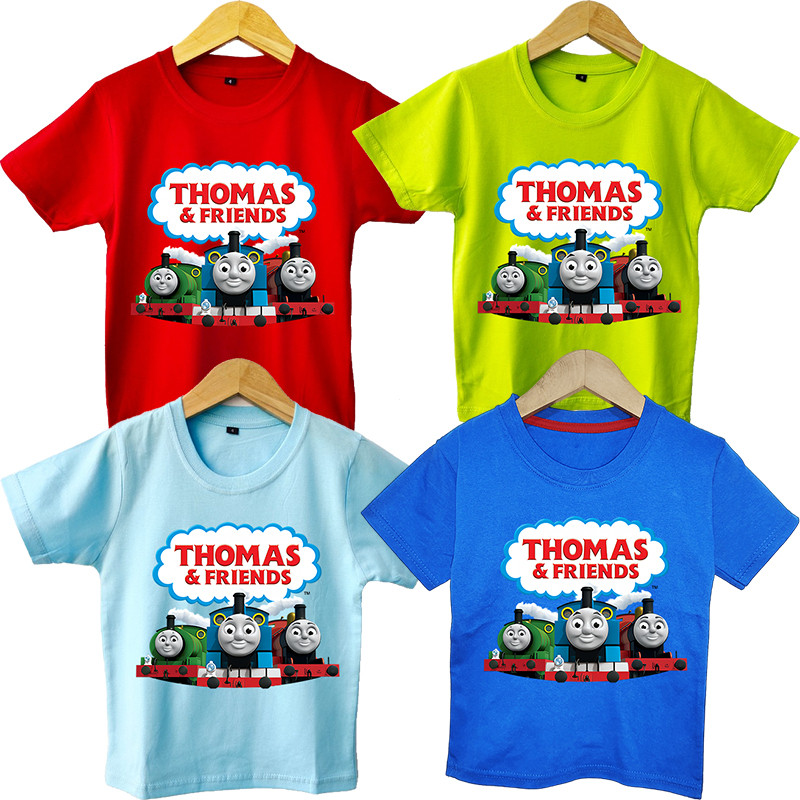 Áo thun trẻ em in họa tiết Thomas Train, tay ngắn, trang phục mùa hè thường ngày