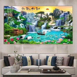 Tranh 60x120cm Tranh Treo Tường Phong Thuỷ Mừng Khai Trương, Tân Gia Trang Trí Phòng Khách - Tranh Laminate Tráng Gương