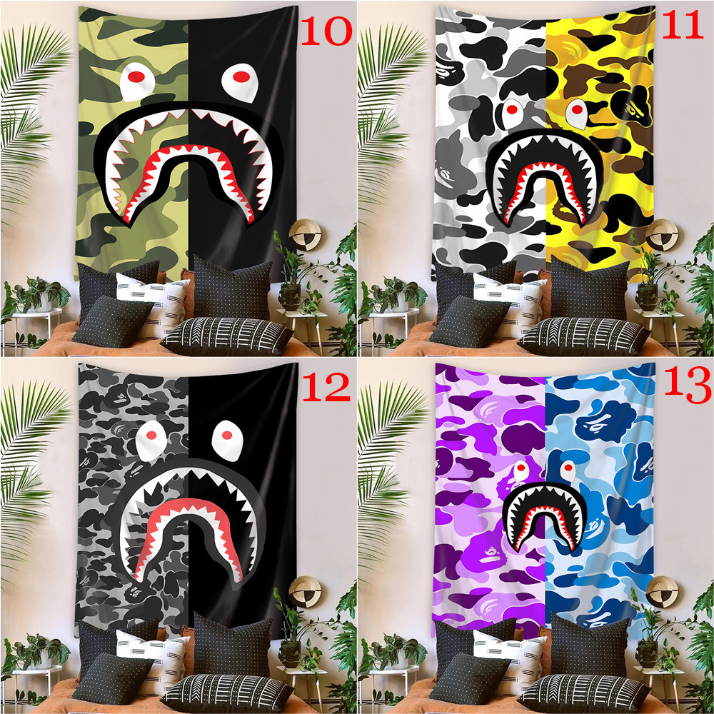 BAPE Thảm Treo Tường Bằng Polyester Họa Tiết Rằn Ri / Cá Mập Kèm Kẹp Độc Đáo Trang Trí Nhà Cửa