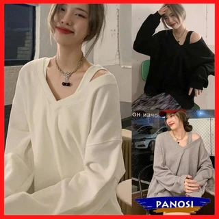 Áo nỉ sweater trễ vai form rộng áo kiểu nữ chất nỉ cotton đẹp áo thun nữ đẹp A128 PANOSI
