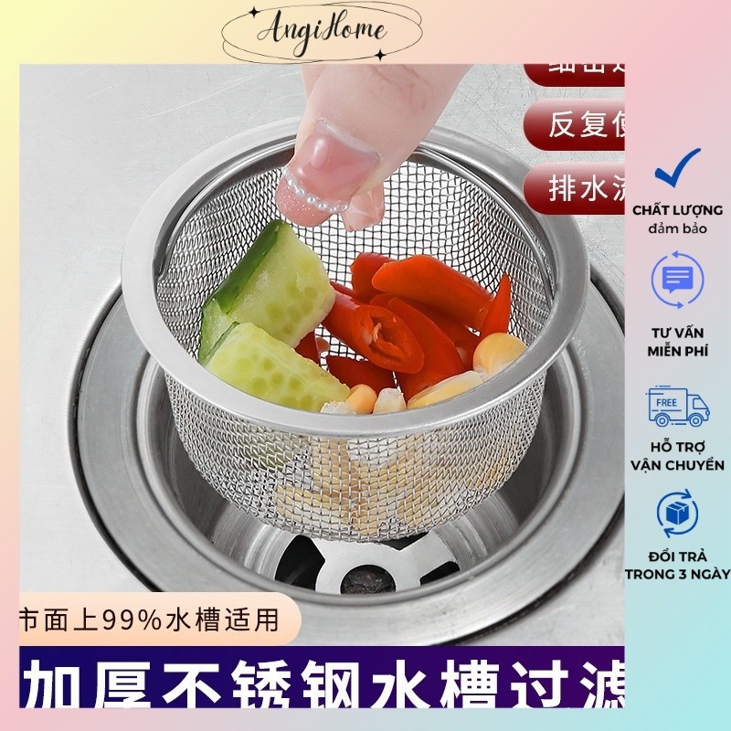Giỏ lưới lọc rác thiết kế vừa với mọi bồn rửa chén inox 304 có quai xách tiện lợi 7.5x6cm ANGIHOME