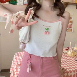 K Dệt Kim Áo Mùa Hè Phong Cách Mới Ngọt Ngào Màu Sắc Tương Phản Áo Vest Ngắn Dễ Thương Dệt Kim Top