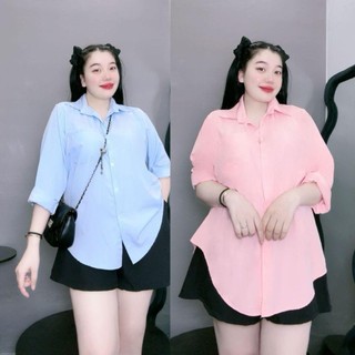 Set đồ NHỎ CLOTHING bigsize nữ áo sơ mi tay dài lụa hàn cao cấp mix quần vải tây, from dáng ulzang mặc mát SET904