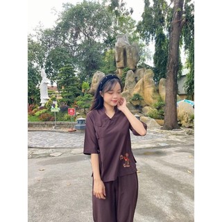 set đồ lam đi chùa cổ trụ cột nơ an yên