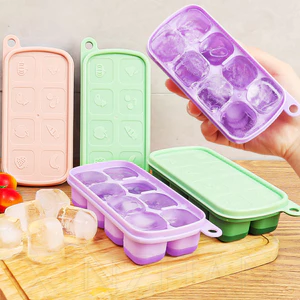 Khuôn Làm Đá Silicon - 8 Lưới DIY Máy Làm Đá Có Nắp - Khuôn Nướng Bánh Vuông - Đồ Dùng Tiệc Thanh Bếp - Khay Đá Có Thể Tái Sử Dụng Cho Kem, Thạch, Sô Cô La, Bánh Ngọt