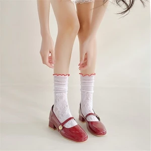 Woke Nữ Sheer Đến Mắt Cá Chân Tất Ngọt Ruffle Frilly Crew Tất Ngọt Ngào Sinh Viên Bé Gái Tất