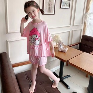 Bộ đồ ngủ tay ngắn họa tiết hoạt hình phong cách kuromi xinh xắn cho bé gái