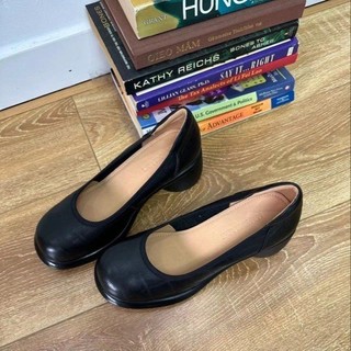 Giày cao gót mũi tròn chunky cho nữ, giày slip-on miệng nông, chống nước, đế bệt