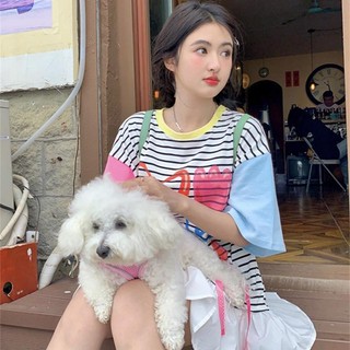 L-4XL Đầm Size Lớn Nữ Size Lớn 150kg Thiết Kế Nơ Ngọt Ngào Màu Sắc Tương Phản Mùa Hè Mỡ MM Đầm Một Mảnh Rời Đen Trắng Sọc Váy Ngắn Tay Cổ Tròn Tay Ngắn Váy Ngắn