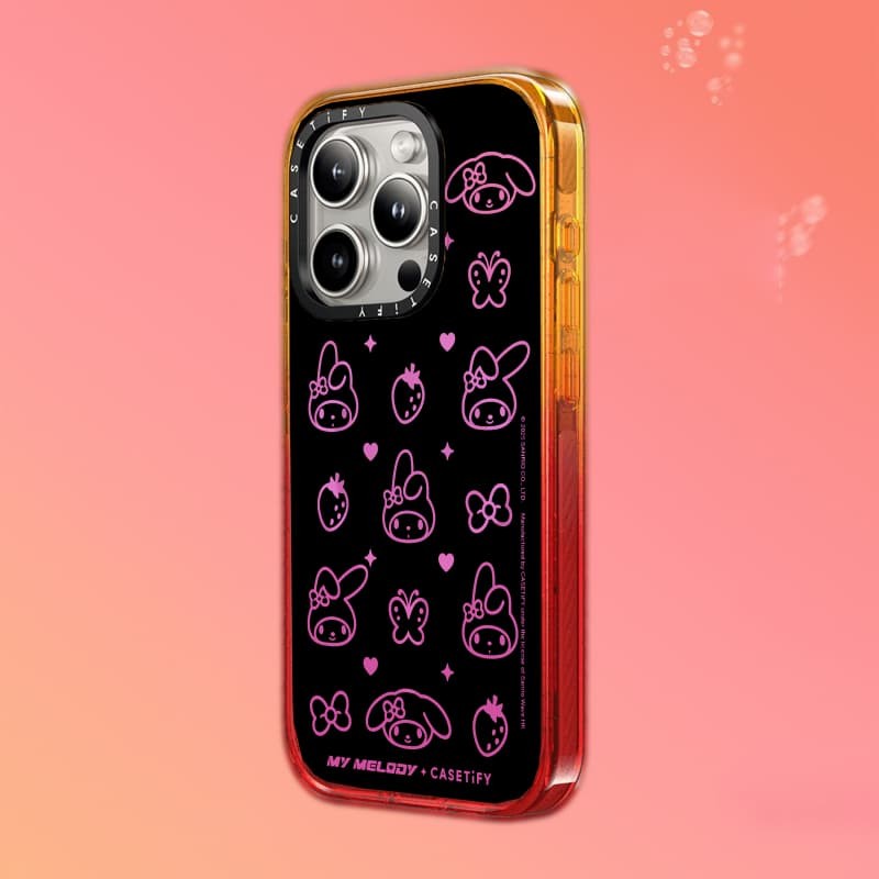 CASETiFY X My Melody Monogram Case Black Edge Peach Haze Cotton Candy Collection Color Clear Hard Case Impact Case cho Apple IPhone 12 13 14 15 16 Pro Max Plus có hộp