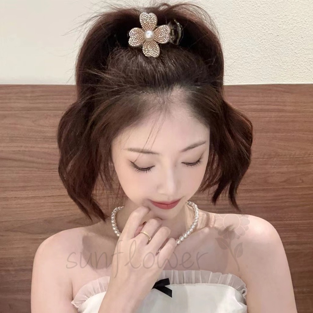 Full Diamond Pearl Bốn Lá Cỏ Ba Lá Lấy Kẹp Tóc Hoa