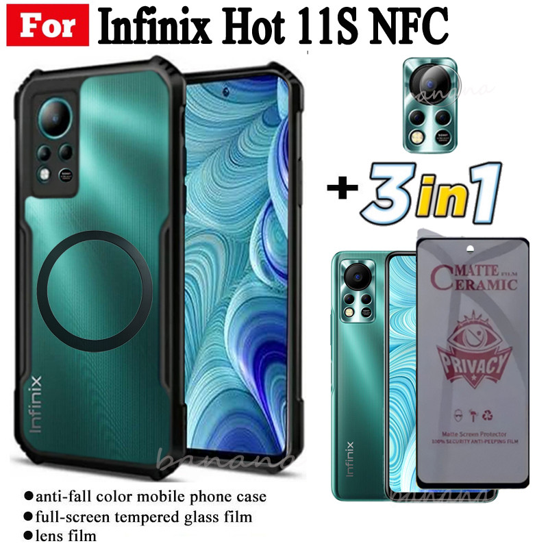 Ốp điện thoại chống sốc 3 trong 1 Infinix Hot 11s NFC có nhãn dán sạc không dây từ tính cho Infinix Hot 11s 10s Bảo vệ toàn diện Kính cường lực bảo vệ màn hình và phim ống kính