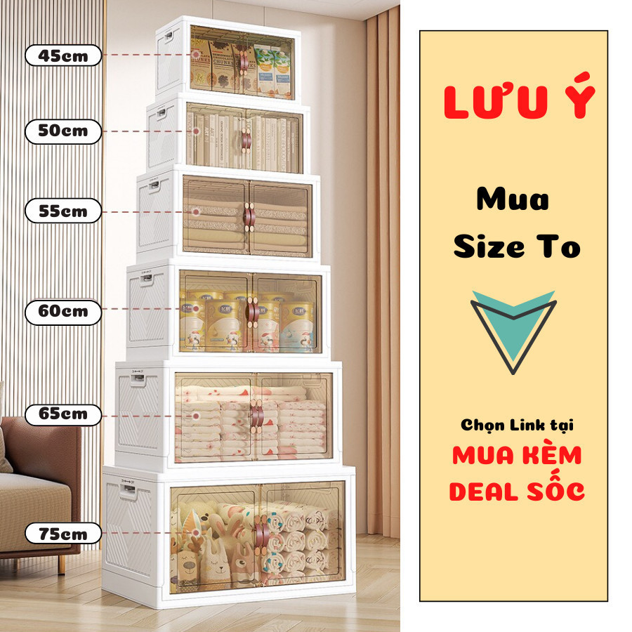 [SIÊU LỚN 80CM]Tủ Nhựa Gấp Gọn, Cửa Hút Nam Châm FullScreen Enoda Home Có Bánh Xe Di Chuyển Tiện Lợi TUN058