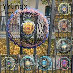 YYlingx Chuông gió xoay, Trang trí nội thất Chuông gió màu sắt, Mặt dây chuyền sân vườn sáng tạo Mandala Họa tiết gió Spinner