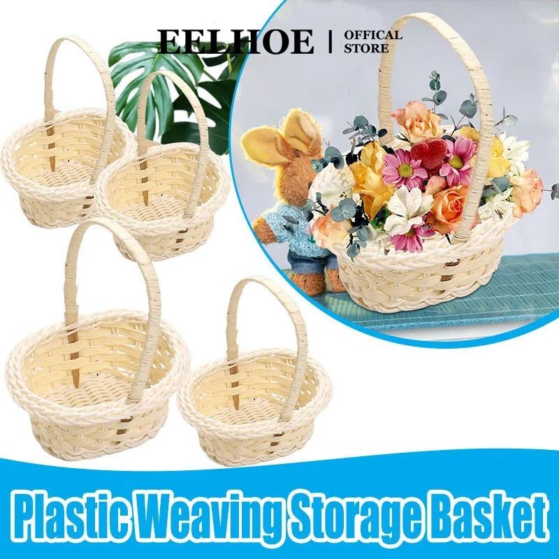 EELHOE Mây Đan Giỏ Hoa Mini Nhựa Dệt Tay Trái Cây Mỹ Phẩm Trà Dã Ngoại ...
