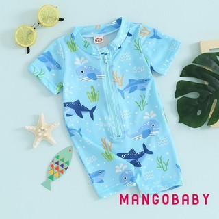 Mg-baby Boy Rash Guard Đồ bơi in hình dễ thương Tay ngắn có khóa kéo Bộ đồ tắm phía trước Đồ bơi