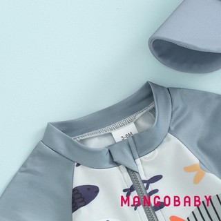 Mg-toddler Bé Trai Rash Guard Đồ Bơi Hoạt Hình In Cá Tay Ngắn Đồ Bơi Dây Kéo Phía Trước Bộ Đồ Tắm Có Mũ Bơi