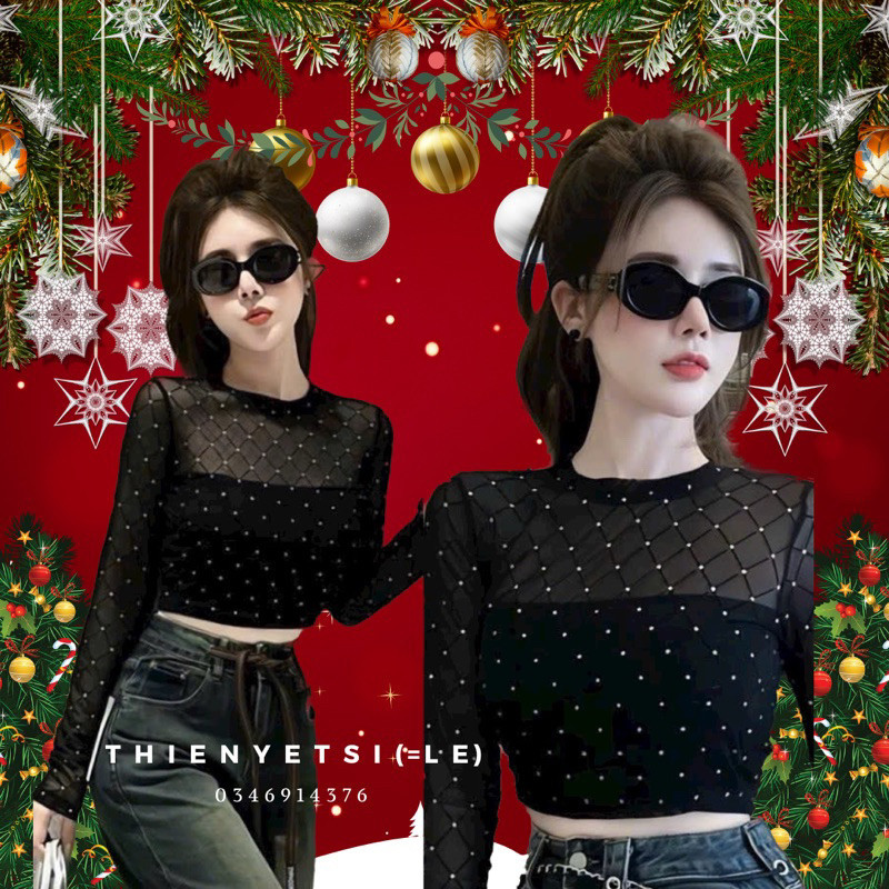 [RẺ VÔ ĐỊCH] Sét áo lưới nhũ QUẢ TRÁM [Áo ống+ lưới xỏ ngón] tay dài croptop cổ tròn sexy ôm dáng body hót nữ-Thiên Yết
