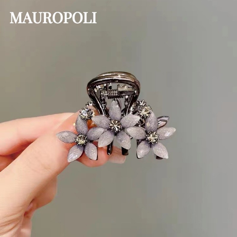Mauropoli Kẹp tóc nữ hoa thủy tinh đính đá cao cấp, kẹp nhỏ tinh tế kiểu cá mập, nửa đầu, thu đông