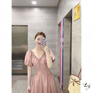 Đầm chữ A tay ngắn cỡ lớn, rộng rãi và tôn dáng, đầm tay phồng cổ chữ V kiểu Pháp, phong cách Nhật Bản, đầm voan hồng dài thanh lịch mùa hè 2026, quần áo nữ cỡ lớn.