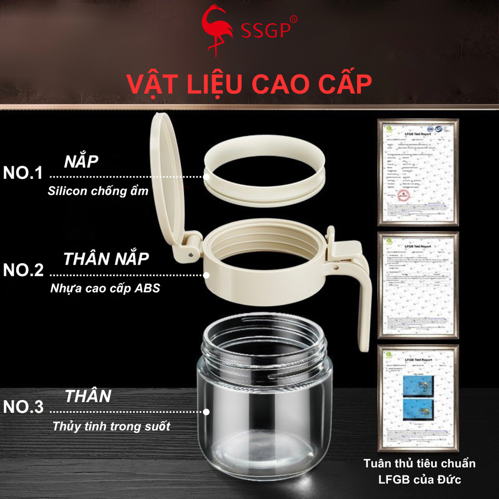 Hủ đựng gia vị thủy tinh cao cấp 400ml của SSGP  , lọ hũ gia vị, hạt nêm, muối tiêu