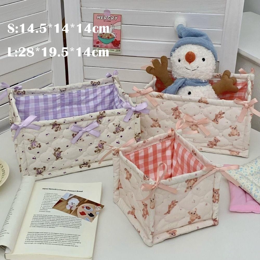 Hộp lưu trữ AWNGD, Giỏ đựng đồ để bàn vuông bằng vải Cotton, Hộp sắp xếp họa tiết gấu dung lượng cao hoạt hình Trang trí nhà cửa