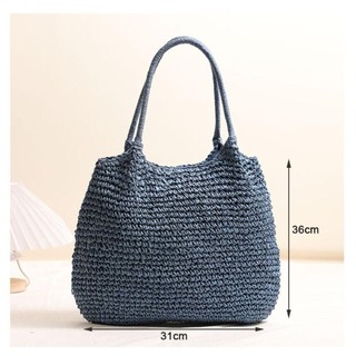 Túi Tote HOBBYIN, Túi đi biển dệt dung tích lớn, Túi đeo vai thông thường màu trơn hình ống hút thời trang