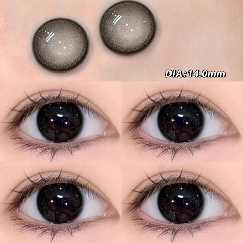Set 2 Kính Áp Tròng Màu Đen contact lenses 0 ~ -8.00 black len 14.2mm lens cận lens nâu bean black 59