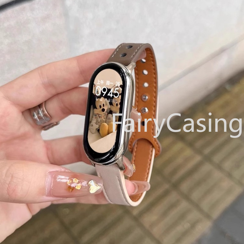 Dây đeo cho Xiaomi Mi Band 10 9 8 7 Dây đeo cổ tay bằng da NFC cho Miband 6 Vòng đeo tay phiên bản toàn cầu cho Mi Band 5 / 6 / 3 / 4 Correa Móng tay đôi