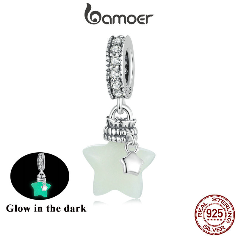 Hạt charm BAMOER SCC2749 bạc 925 sterling hình ngôi sao vỏ chai sáng lấp lánh dùng làm phụ kiện vòng tay