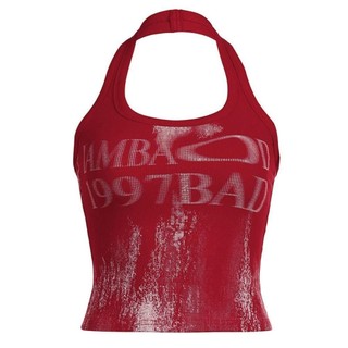 GUADALUPE1 Y2K Retro Bảng Chữ Cái Camisole, Crop Top Tank Treo Dây Đeo Cổ, Vintage Umbilical Không Tay Slim Siêu Ngắn Treo Áo Dự Tiệc
