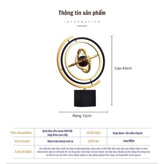 Mô hình Quả Địa cầu Myd.23 Chất liệu hợp kim đá cẩm thạch đế xoay 360 độ Cao cấp Decor Bàn làm việc Văn phòng