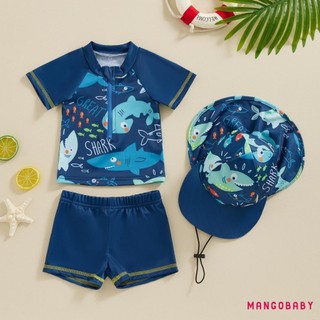 Mg-baby Kids Boys Rash Guard Set Tay Ngắn Cá Heo In Hình Quần Short Mũ Đồ Bơi Mùa Hè Đồ Bơi