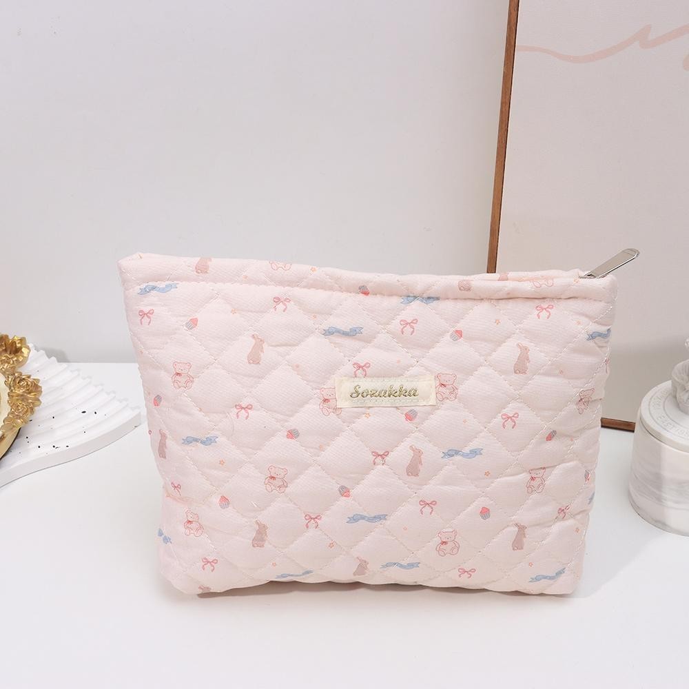 Alley Trang điểm, Vải hai lớp Mềm mại và thoáng khí Túi đựng mỹ phẩm nữ màu hồng dễ thương, Túi đựng đồ du lịch bằng vải Cotton có khóa kéo thực tế