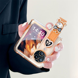 Ốp điện thoại gấp cho Oppo Find N2 N3 Flip Vỏ trong suốt Vòng tay gấu kim cương Vỏ điện thoại dính mềm