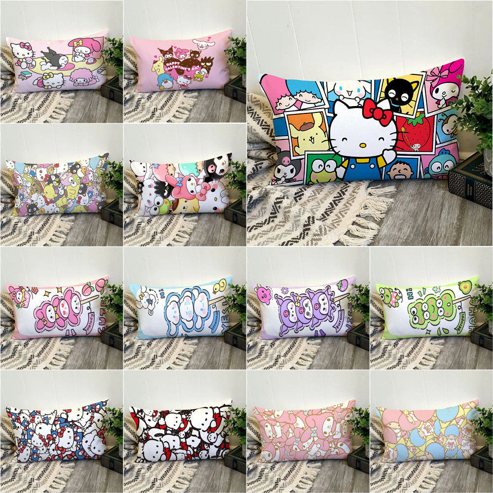 Phim hoạt hình Sanrio Family Hình chữ nhật Vỏ gối bằng vải Polyester in một mặt Trang trí nội thất Món quà tốt nhất (Không có lõi)