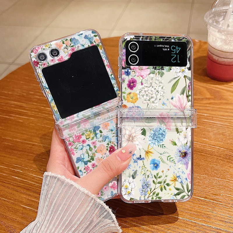 Dễ Thương Nhiều Màu Sắc Tươi Họa Tiết In Hình Trong Suốt Cho Samsung Galaxy Z Flip 5 Flip 3 Flip 4 Có Bản Lề Trong Suốt Cứng PC Gấp Ốp điện thoại Cho Samsung Z Flip5 Flip4 Flip3