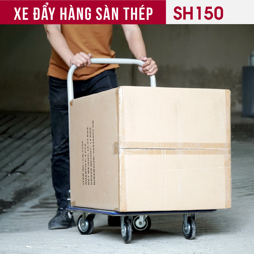 Xe đẩy hàng 4 bánh 100kg -170kg gấp gọn Fujihome, xe kéo hàng xếp gọn đa năng chính hãng bánh xe chống ồn tay gấp gọn