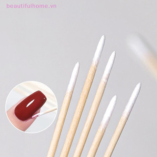 [Beautifulhome] 100 Chiếc Móng Tay Nghệ Thuật Gỗ Cotton Làm Sạch Que Buds Đầu Biểu Bì Pusher Làm Móng Chi Tiết Corrector Nail Polish Remover [beauty]