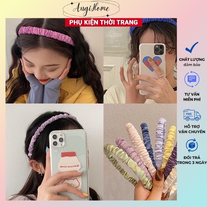 Băng đô cài tóc dễ thương bờm cute phụ kiện cho cô dâu lụa nhún satin  mặc áo dài nữ đẹp Hàn Quốc hottrend 2024 ANGIHOME