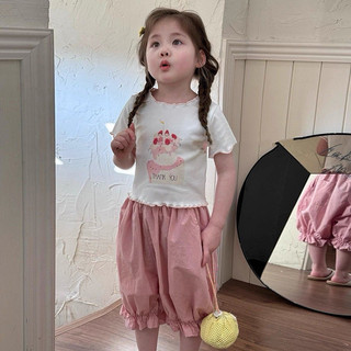 (1-8Y) Bộ Bé Gái Tay Ngắn Thời Trang Mùa Hè 2024 Mới Bé Gái Hoạt Hình Dễ Thương In Hình Bộ Hai Mảnh Màu Hồng