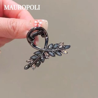 Mauropoli [Sẵn sàng] Súng bắn thủy tinh đen tai lúa mì Kẹp nhỏ dành cho nữ Cao cấp Kẹp tóc gãy tinh tế nửa mảnh Kẹp cá mập trung bình Phụ kiện tóc Niche