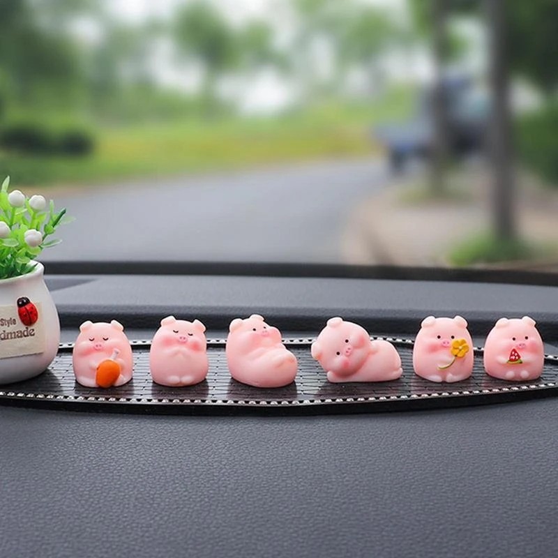 6 Chiếc Dễ Thương Heo Con Tự Động Nội Thất Đồ Trang Trí Nhựa Hồng Lợn Hoạt Hình Đồ Chơi Trang Trí Bảng Điều Khiển Văn Phòng Vườn Bộ Sưu Tập