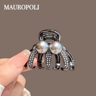Mauropoli [Sẵn Sàng] Kẹp Tóc Ngọc Trai Đuôi Ngựa Cao Nữ Màu Đen Tính Khí Đầu Sau Nửa Tie Tóc Trung Bình Kẹp Cá Mập Top Kẹp Mũ Đội Đầu