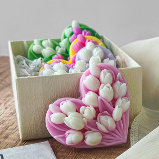 Trái Tim Hoa Thơm Nến Khuôn Silicon DIY Hoa Tulip Hoa Thạch Cao Khuếch Tán Đá Xà Phòng Handmade Khuôn Silicon Trang Trí Nhà Cửa